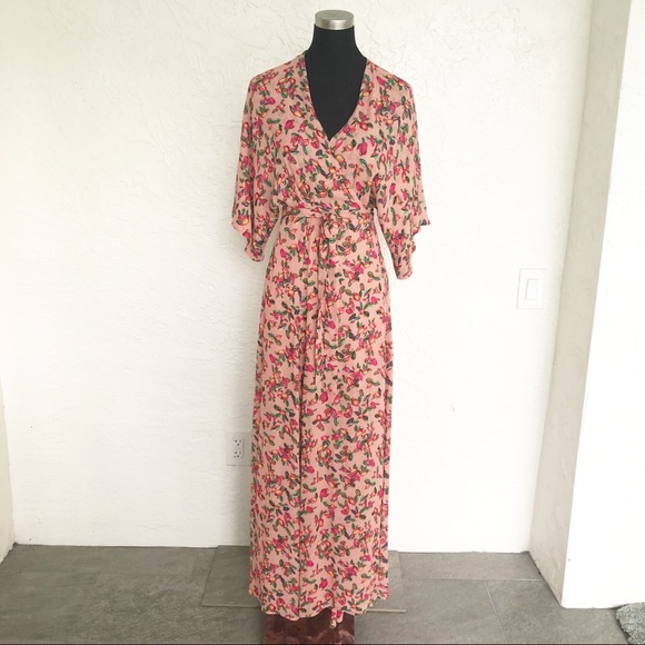 FARM Rio Dresses & Skirts - Anthropologie Farm Rio Dainty Cashew Pink V Neck Wrap Maxi Dress Small